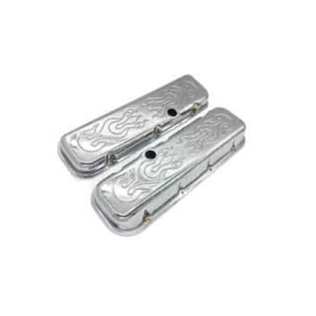 Bous Performance Steel Flame Baffled Tall Valve Cover for 1965-1995 BBC 396-502, Chrome E41537C